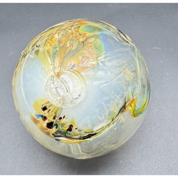 Large Hanging Hand-Blown Art Glass Sphere Ornament With Multicolor Details 5"D - Picture 4 of 6